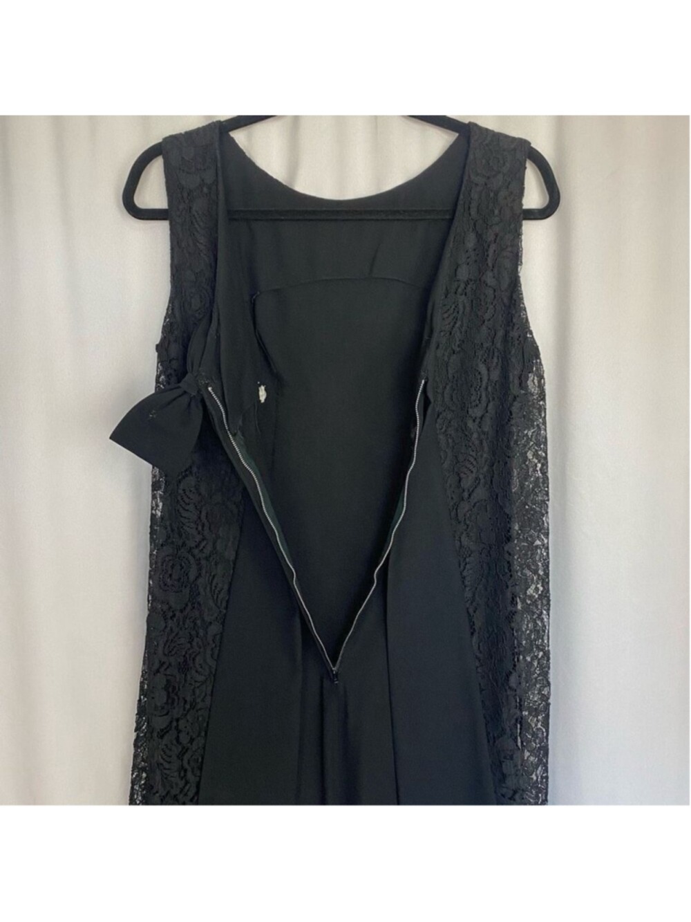 Vintage 60s 50s Black Dress Lace Overlay Sleeveless Bow Union Made Cocktail SZ S - Picture 6 of 13